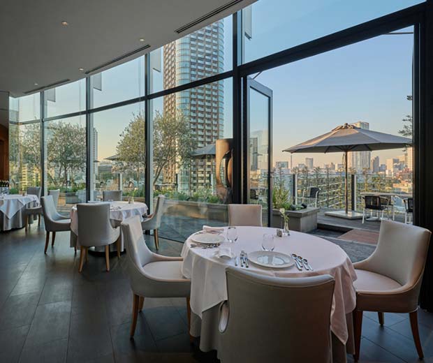 Restaurant overlooking a city